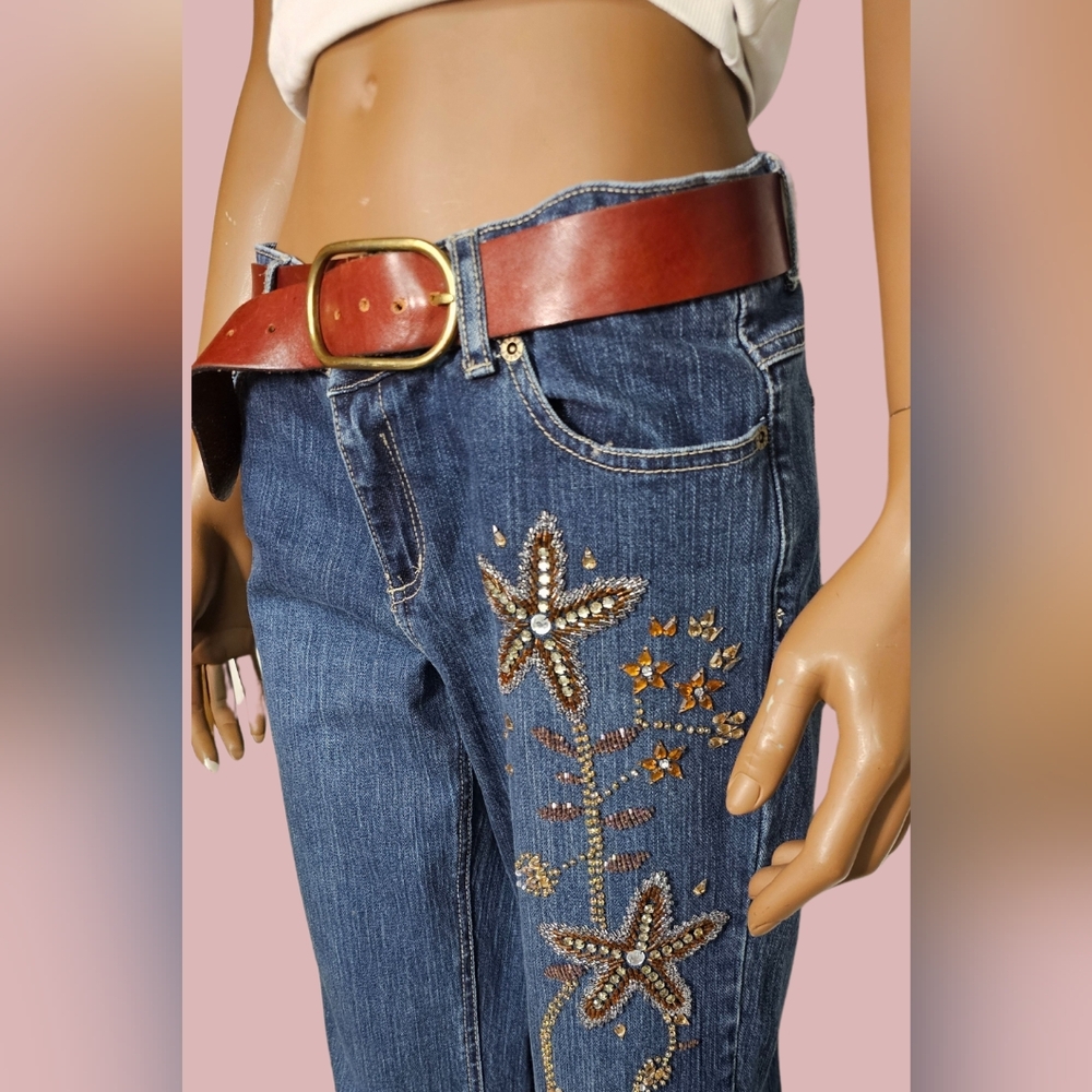 Vintage Nicole Ben'sti Women's Blue Jeans with floral  Embellishments size 7